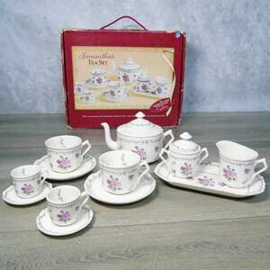 American Girl Samantha Tea Set Cup Saucer Sugar Bowl Creamer Platter Teapot Box